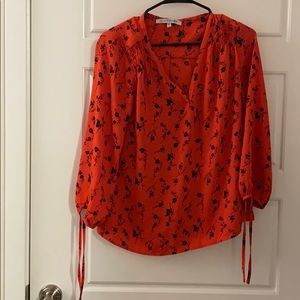 3/4th sleeve blouse, floral and dark peach